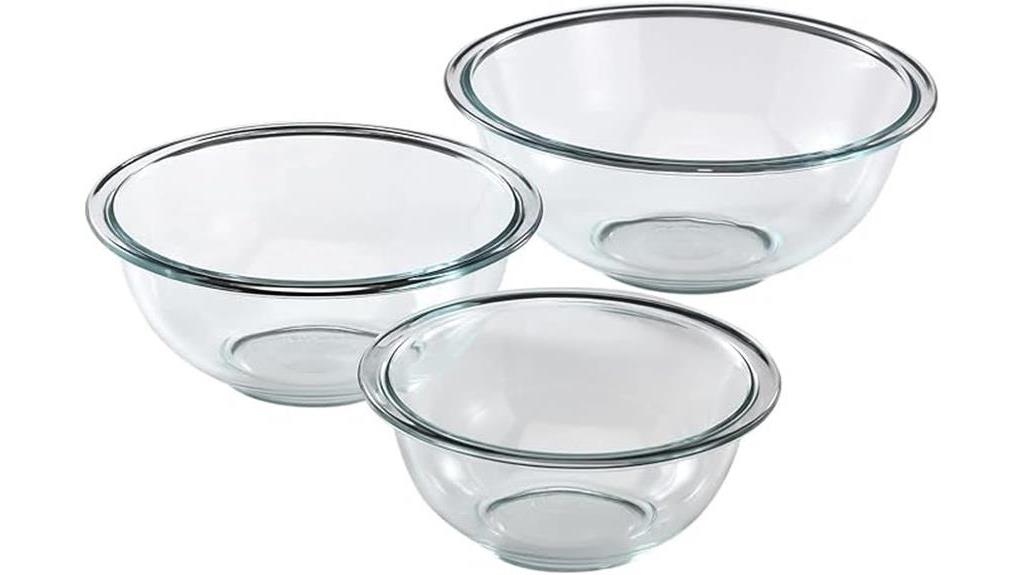 three piece pyrex mixing bowls