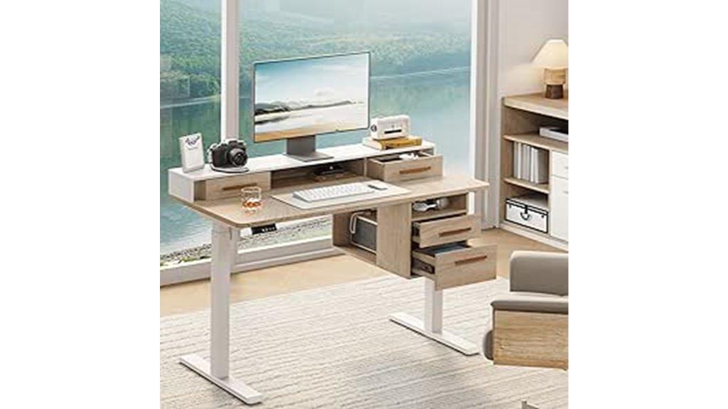adjustable desk with drawers