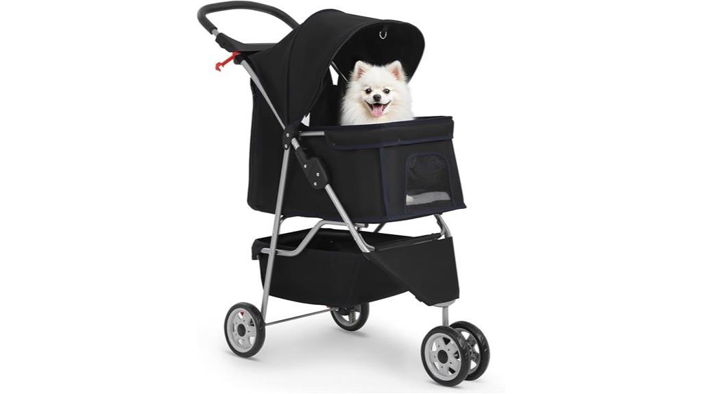 black 3 wheel pet stroller