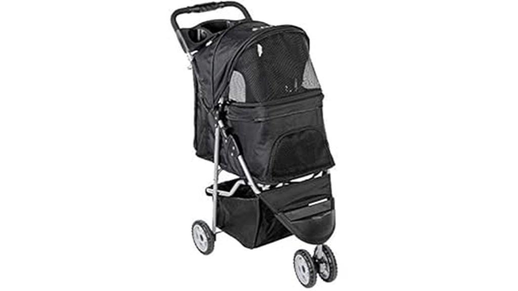black 3 wheel pet stroller