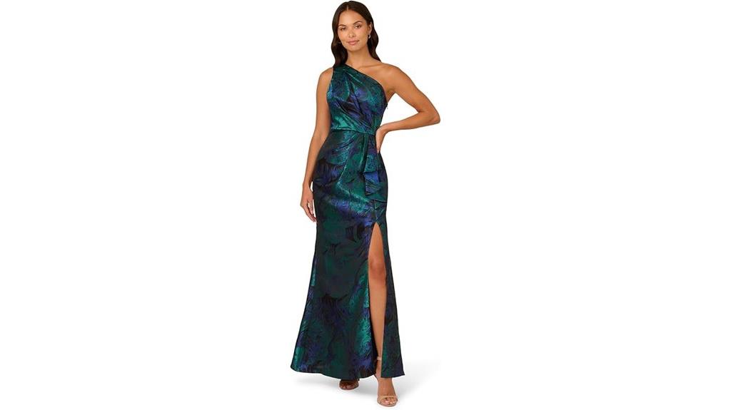 elegant one shoulder jacquard gown