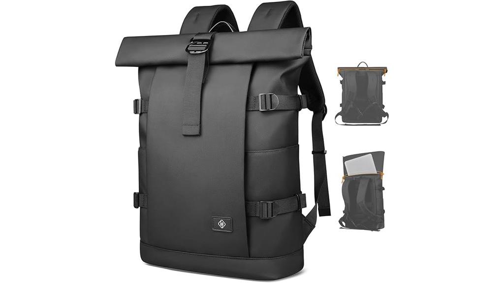 expandable rolltop travel backpack