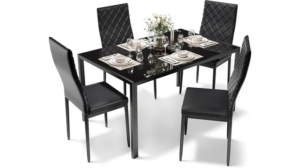 four person glass leather dining