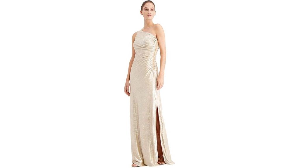 one shoulder beaded gown