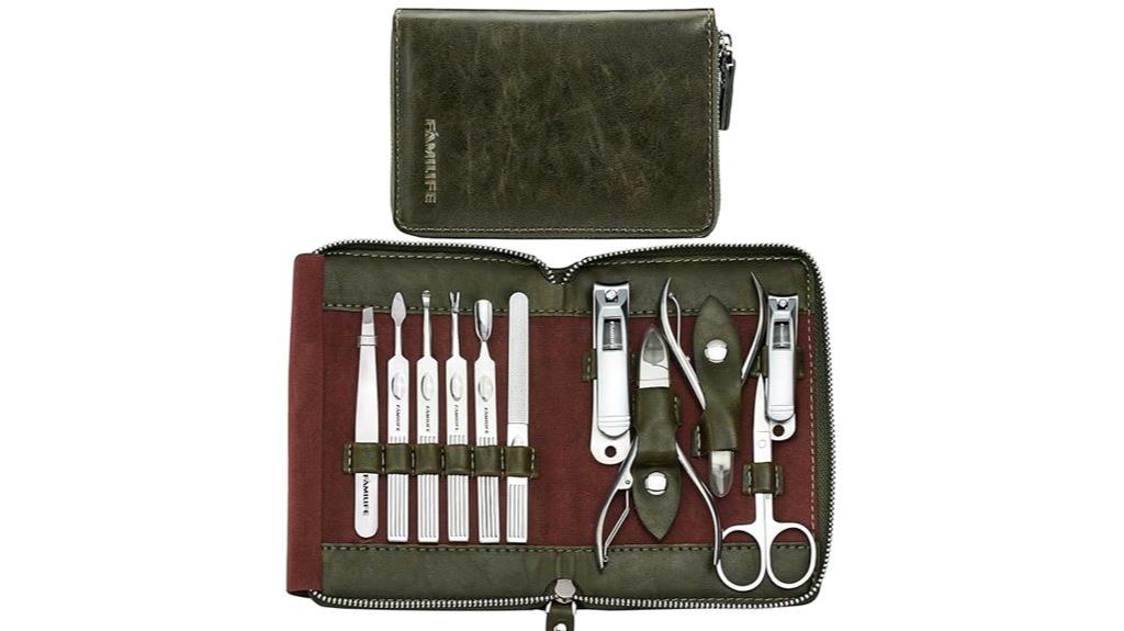 portable green leather manicure set