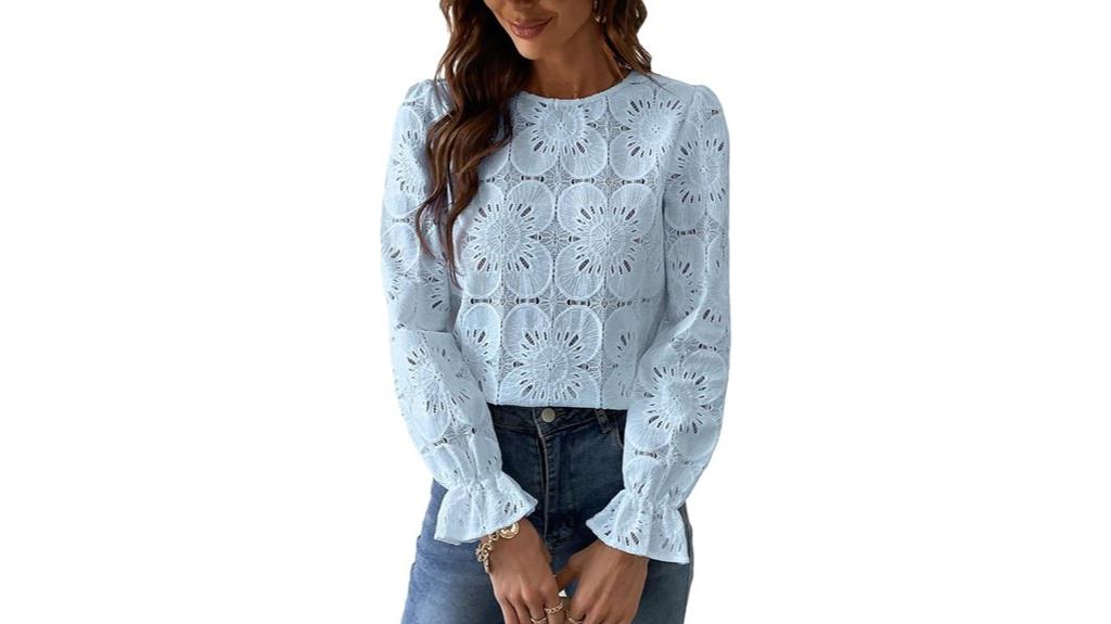 women s eyelet long sleeve tops