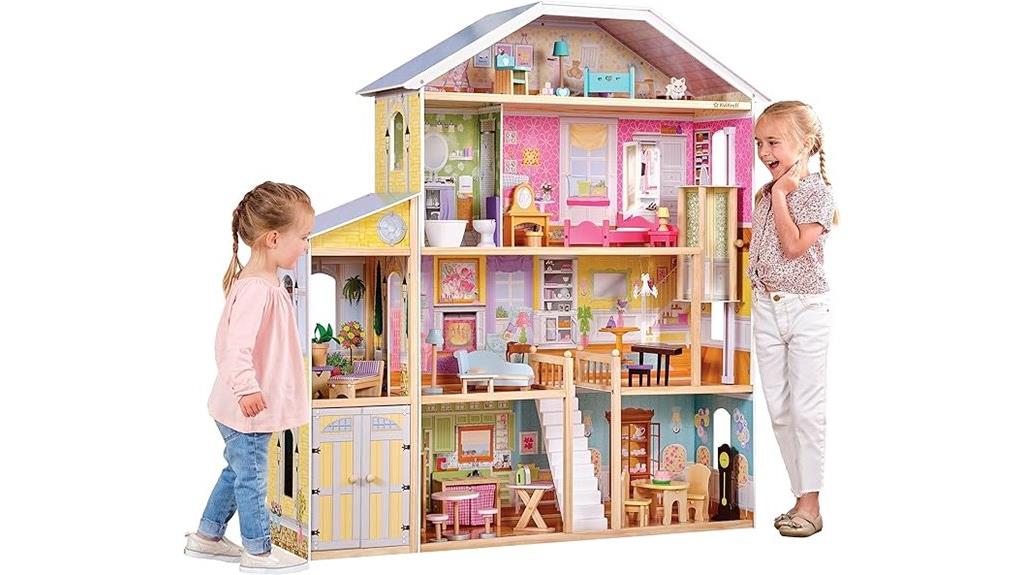 wooden dollhouse with accessories