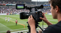 Cameraman catches the person using laser light on players in a football match