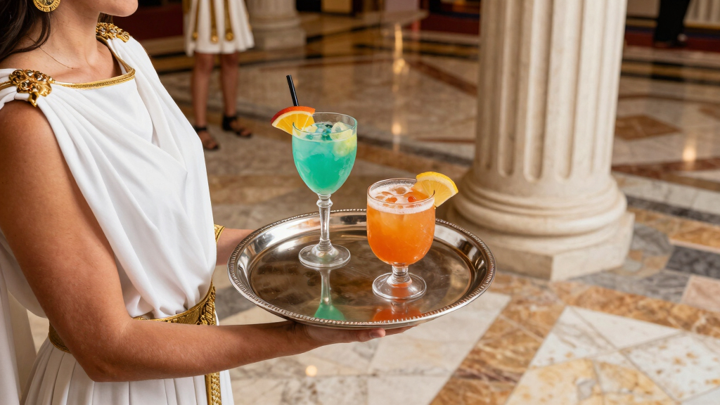 TIL that when Caesars Palace opened, they had cocktail waitresses in Greco-Roman wigs greeting people by saying "Welcome to Caesars Palace, I am your slave"