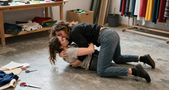 Woman grapples thief and puts him in a triangle choke to stop him from escaping.